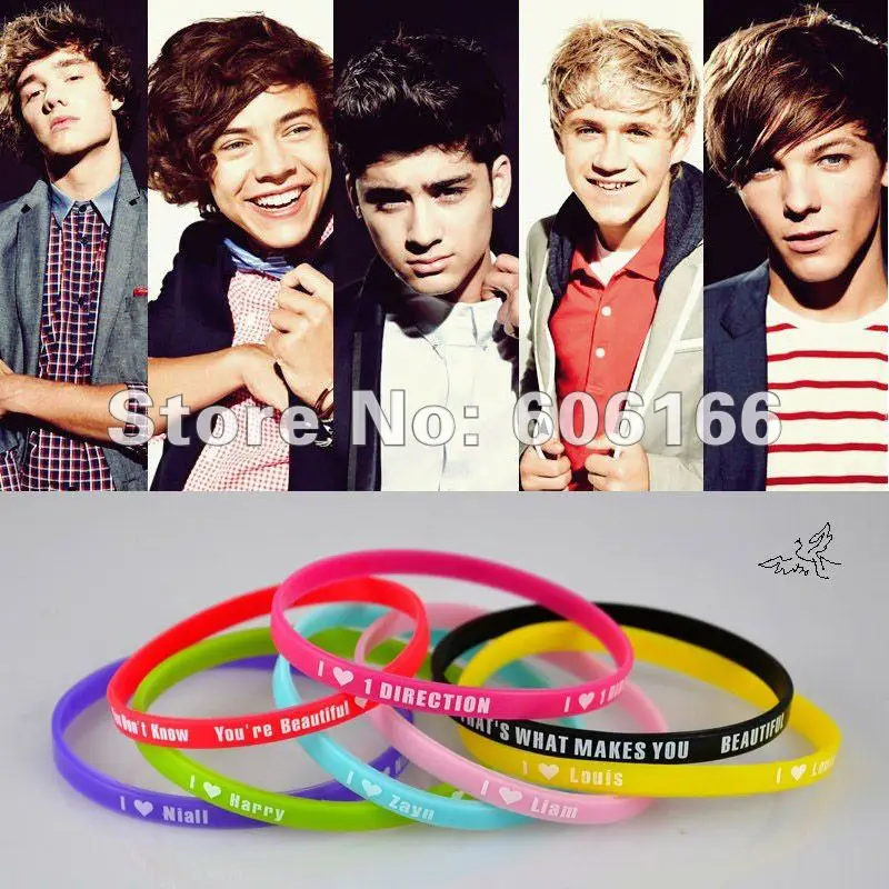48 шт./лот 5 мм Горячая 1D I Love One Direction Силиконовый браслет смешанный 8 Дизайн Браслеты