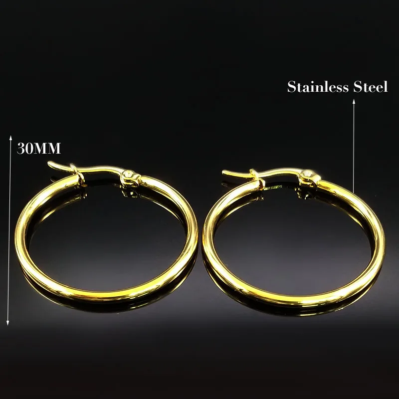 3cm Gold Модные круглые маленькие серьги-кольца из нержавеющей стали для женщин, Золотые серьги для женщин, ювелирные изделия pendientes aros E612153 - Окраска металла: 3cm Gold