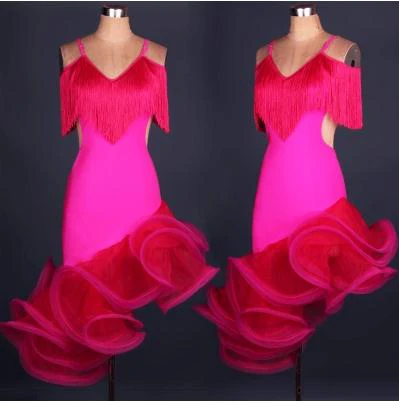 Костюм для латинских танцев сексуальное платье из спандекса с кисточками платья