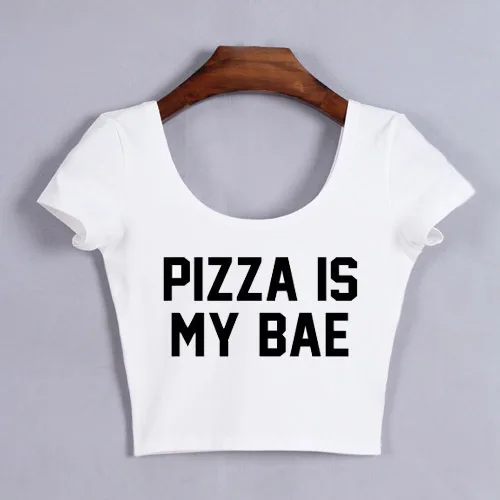 

PIZZA IS MY BAE fashion t shirt cropped top tees t shirt short sleeve crop tumblr t shirt high quality Crop t shirt