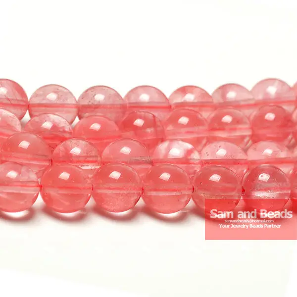 

Free Shipping Natural Stone Smooth Round Pink Cherry Quartz Beads 4 6 8 10 12 MM Pick Size For Jewelry Making PCQ01