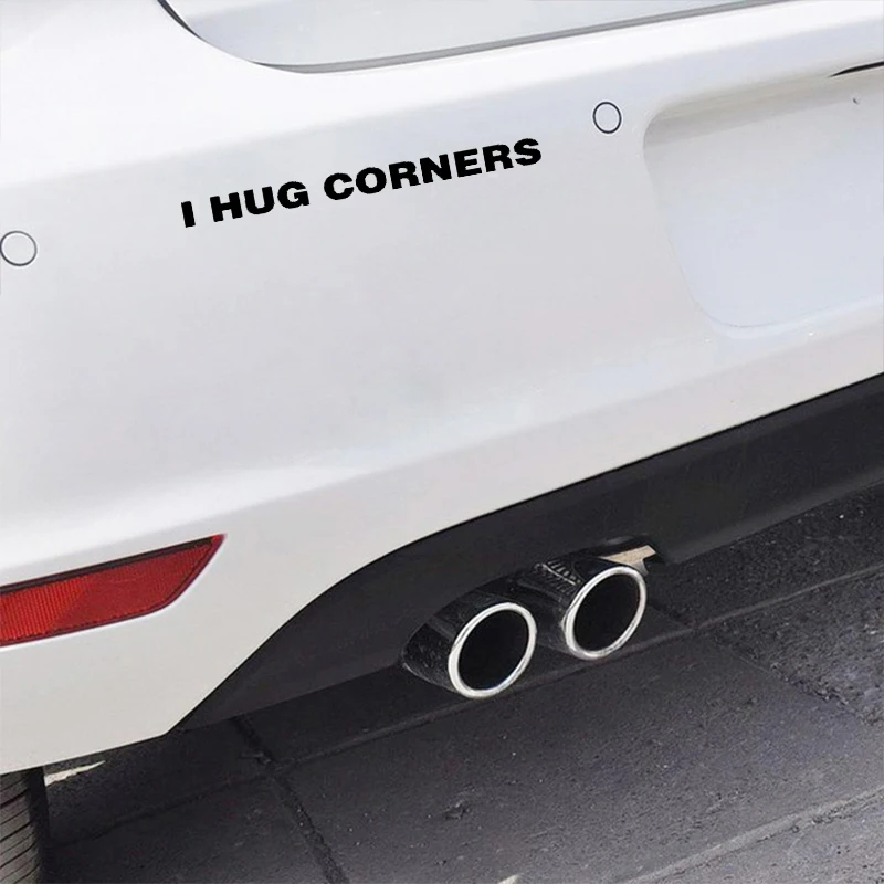

QYPF 20CM*1.5CM Fun I Hug Corners Car Sticker Decal Black Silver Vinyl Accessories Graphical C15-2348