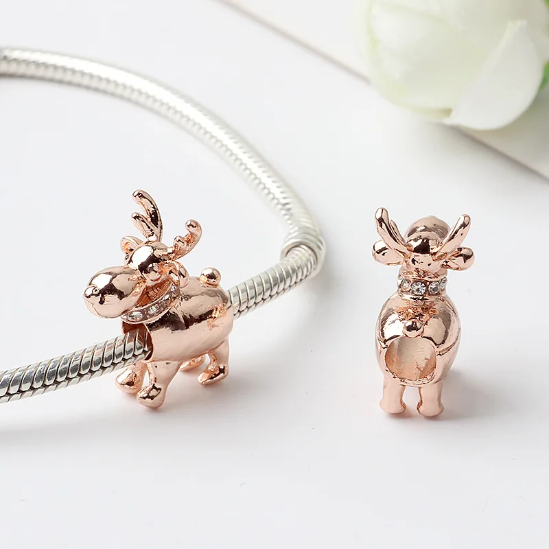 Счастливый олень Шарм с прозрачные бусины из циркона Fit оригинальный Pandora браслет