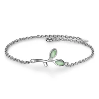 lukeni new fashion 925 sterling silver bracelets for girl party accessories charm crystal green leaf bracelets women jewelry hot