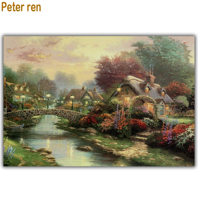 

Diamond Embroidery landscape Diy Diamond Painting Small bridge villa 100% Full Area Highlight Square Diamond beaded Needlework