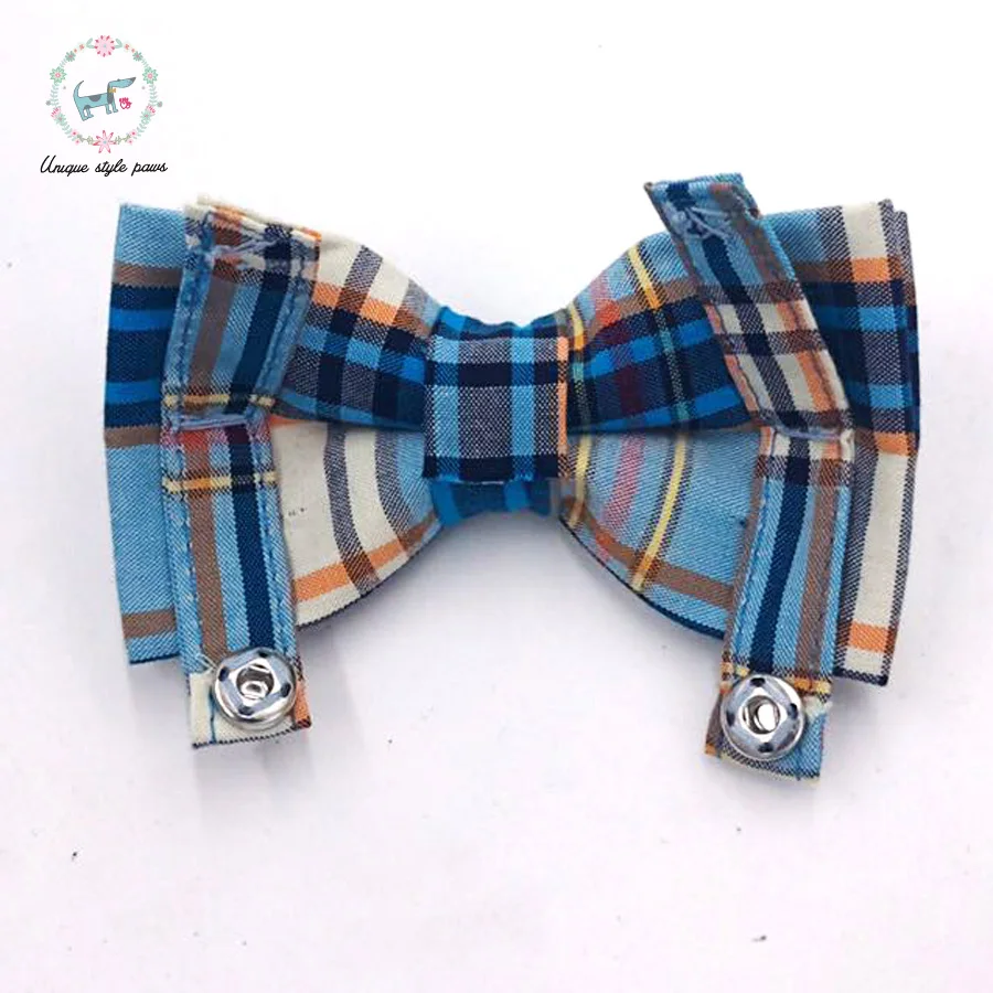 Шлейка для собак с галстуком бабочкой и обычным поводком собаки Синяя Клетчатая