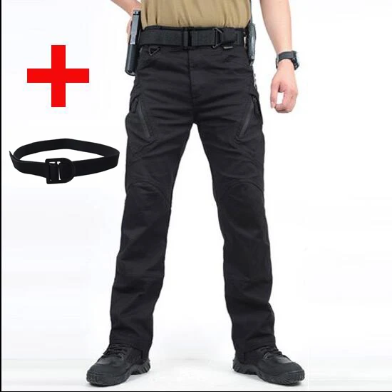 black pants and belt IX9 военные тактические брюки мужские с тактическими ремнями армейские брюки карго мужские военные спецназ повседневные много карманов Брюки - Цвет: black pants and belt