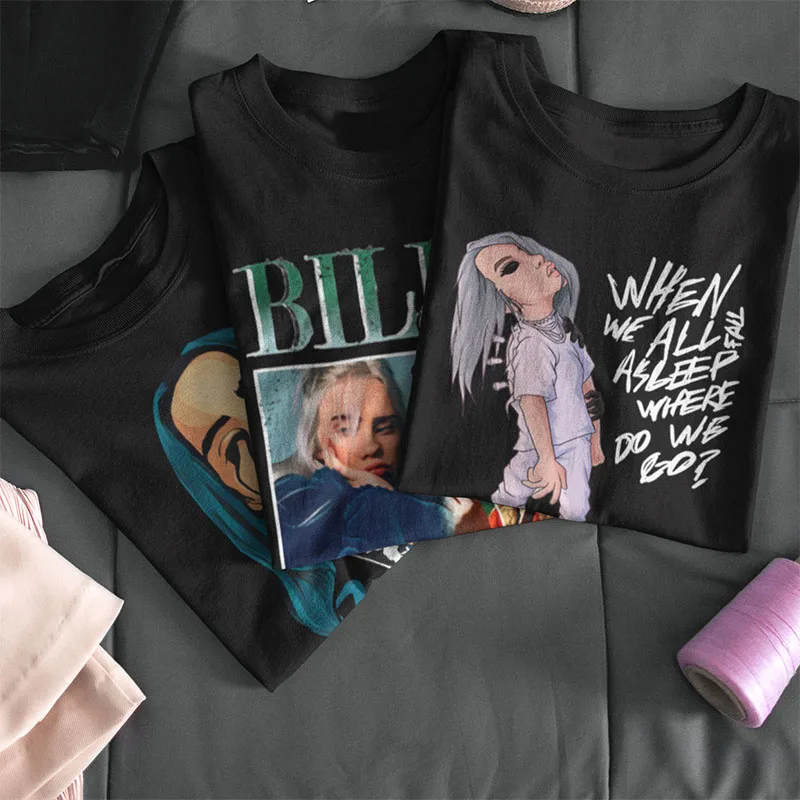 Billie Eilish/футболка, все, что я хотел, поп-певица, одежда, крутая черная, Camiseta, хлопок, футболка, Молодежная, унисекс, европейский размер