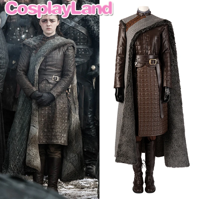 Arya Stark/костюм для косплея; наряд на Хэллоуин; женские костюмы на заказ; Игра престолов; Сезон 8; Winterfell Stark; ботинки; пальто