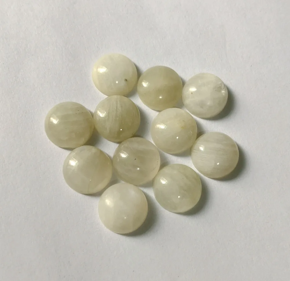 

100% Natural Moonstone Bead Cabochon 10mm Round Gem CAB Ring Face,Flat Bottom 10piece/pack AB Quality
