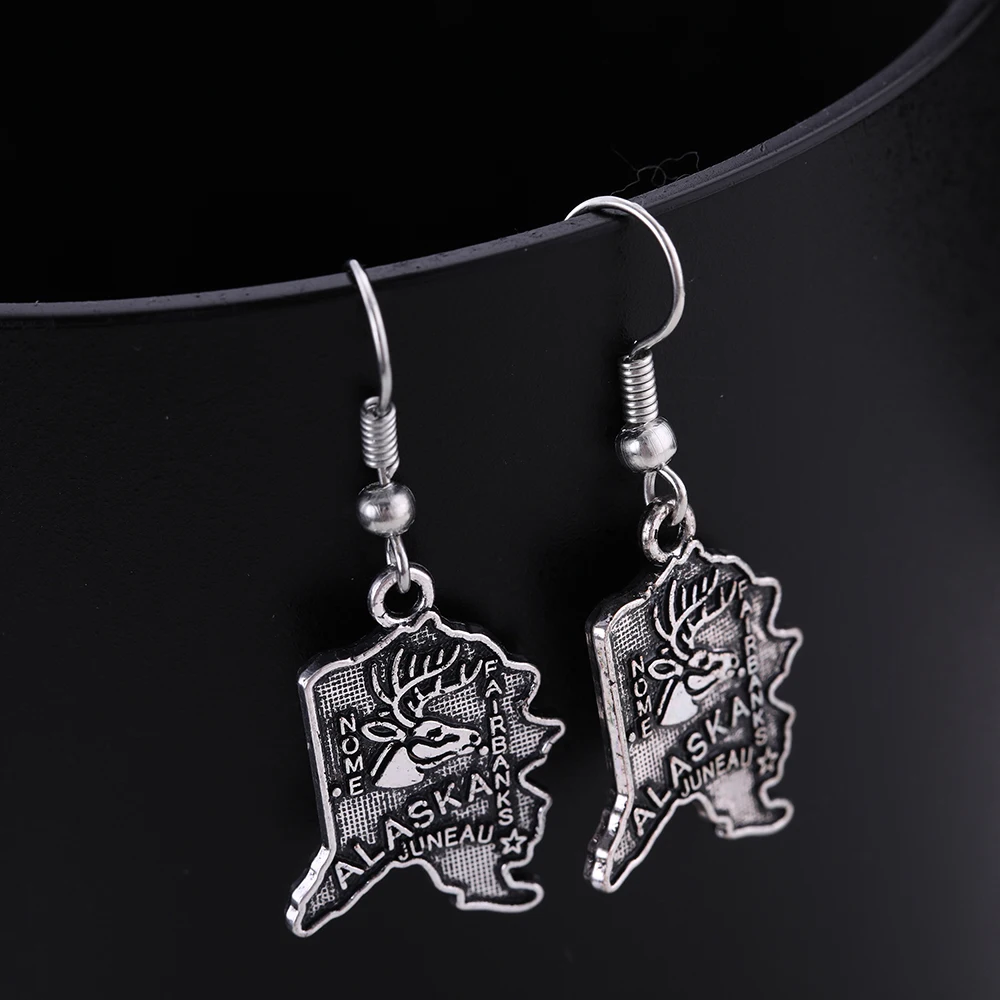 Рыболовные крючки серьги Аляска и подвески контур State Charms антикварные карта