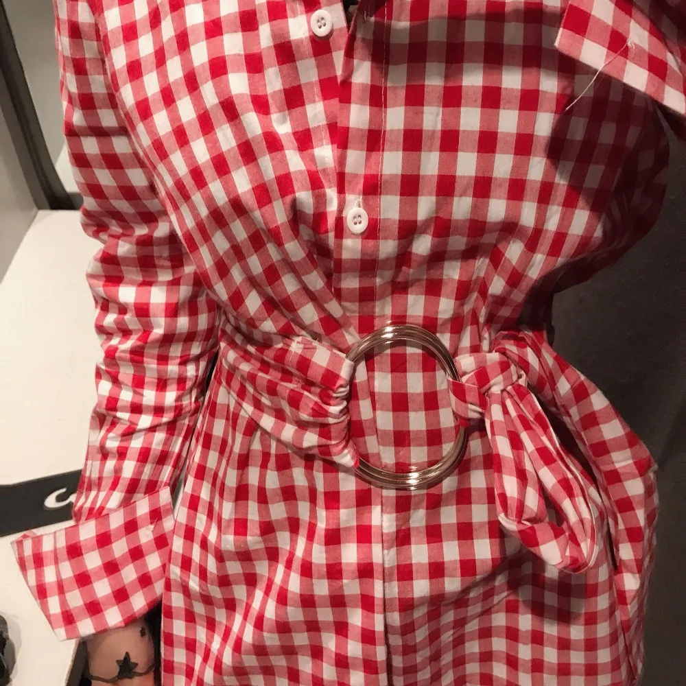 Для женщин Блузки для малышек с длинным рукавом красный черный рубашки в клетку