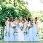 Женское шифоновое платье подружки невесты, светло-голубое плиссированное платье, длинное повседневное пляжное платье невесты