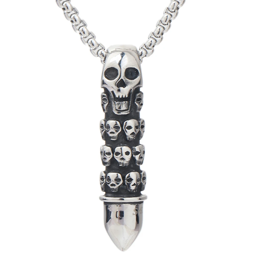 

Men's Skull Necklace Motorcycle Enthusiast Punk Skeleton Pendant Necklace Stainless Steel Charm Chain Necklace Male
