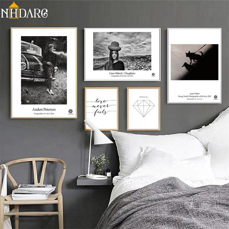 

Black White Character Landscape Geometry Diamond Quote Canvas Print Painting Poster Wall Pictures for Living Room Home Decor