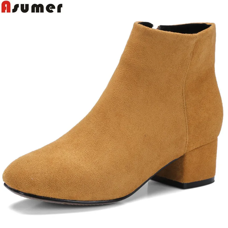 Женские ботинки из флока на молнии с квадратным носком | Обувь