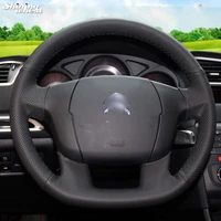 shining wheat hand stitched black leather steering wheel cover for citroen c4 c4l c4 l new c4