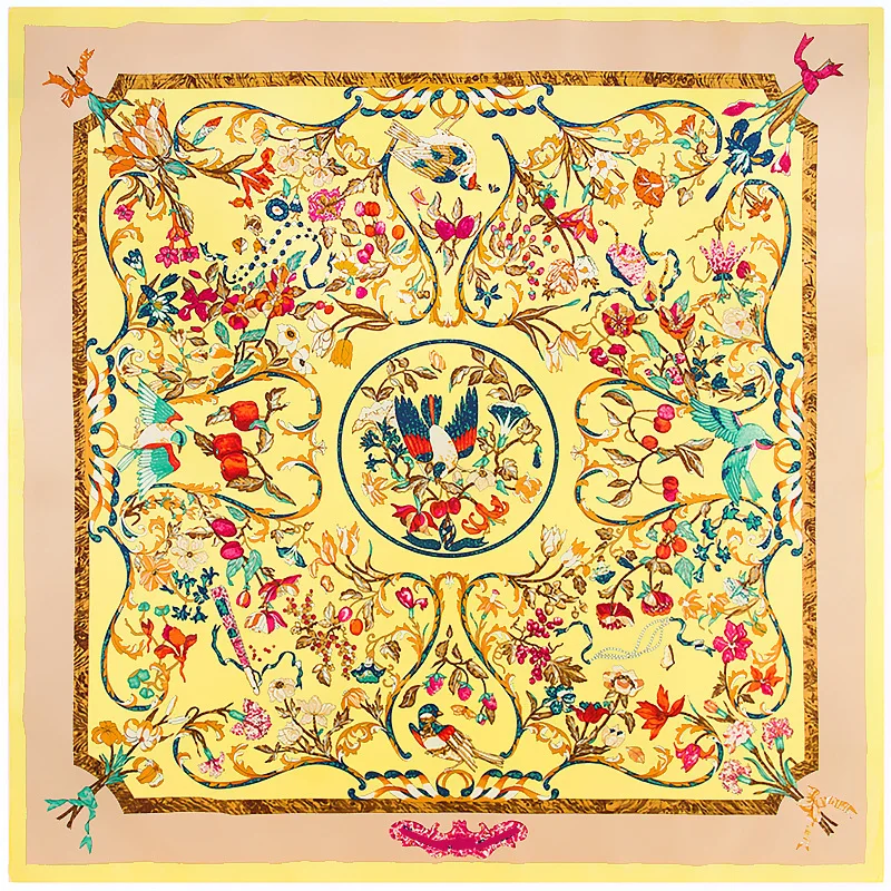 130 Luxury Brand Silk Twill Birds Flower Print Scarf For Women Headband Large Square Scarves Female Shawl Hijab Wraps |