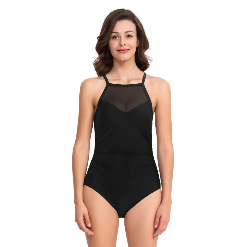 New Sexy Backless Bathing Suit Women Swimsuit Push Up Monokini Soft Cup Mesh Solid Patchwork Cross Slin Black Halter | Спорт и