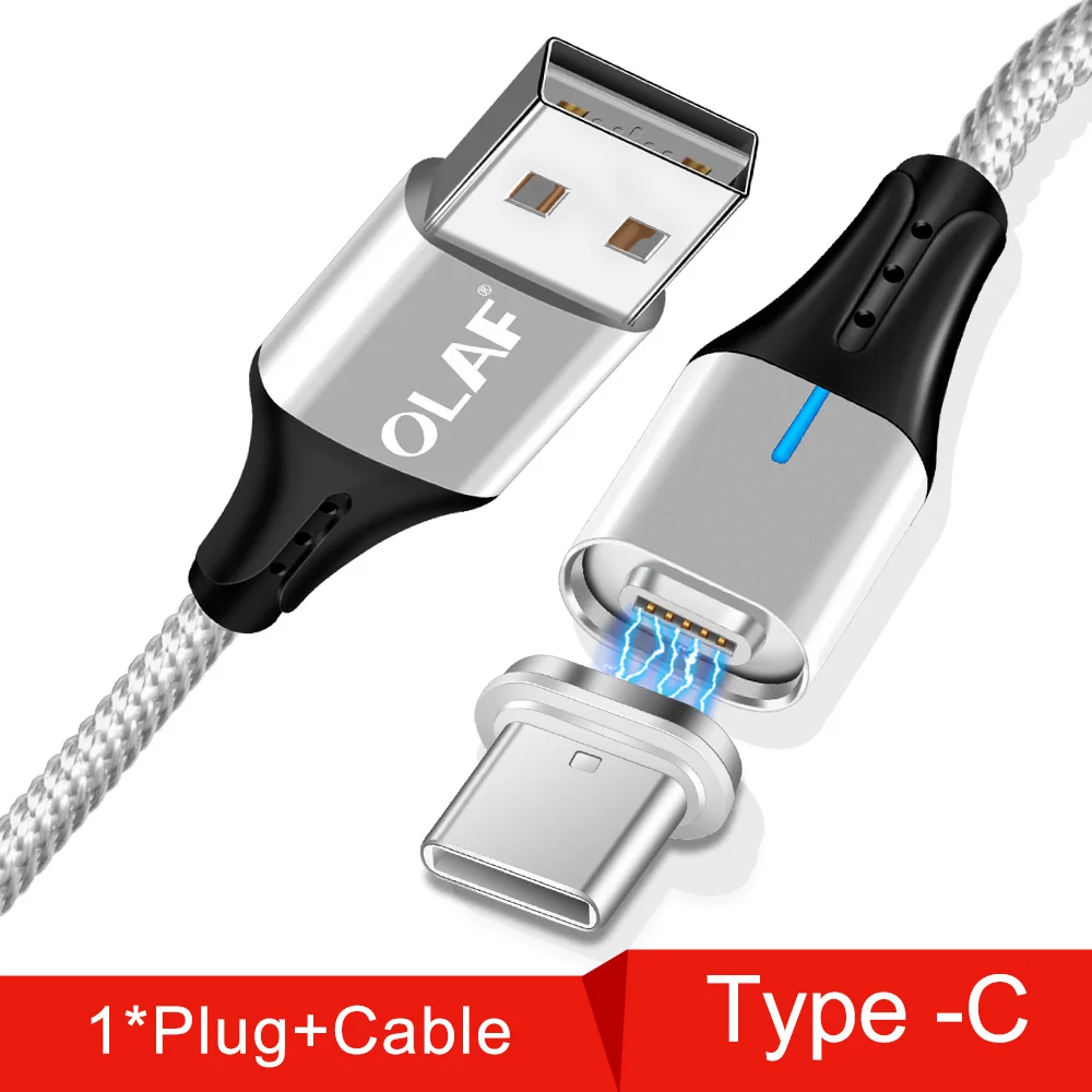 Sliver Type-C Cable Олаф Быстрая зарядка 3,0 Магнитный двухсторонний светодиодный микро Тип usb C кабель для samsung S8 S9 плюс Зарядное устройство Шнур для Iphone X XR XS Max - Цвет: Sliver Type-C Cable