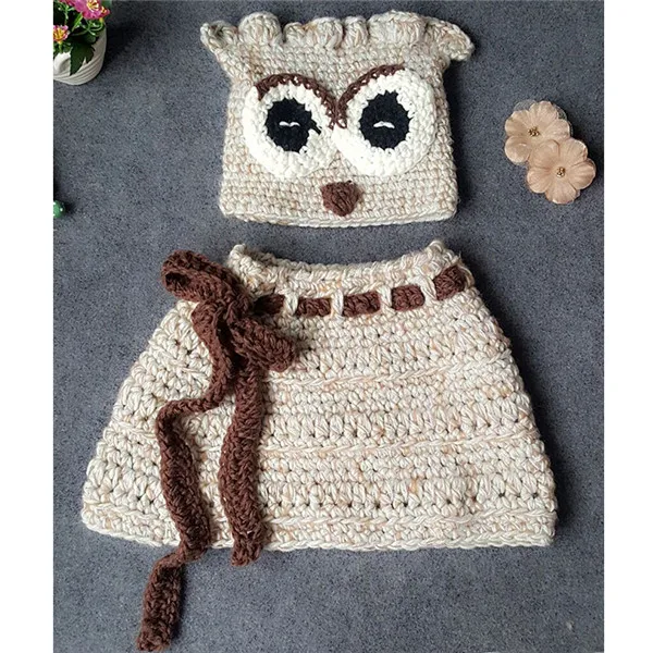 khaki Милые детские зимние шапки с героями мультфильмов, вязаная шапка с совой ручной работы для детей от 3 до 9 лет, детская шапка для мальчиков и девочек, модный реквизит для фотосессии - Цвет: khaki