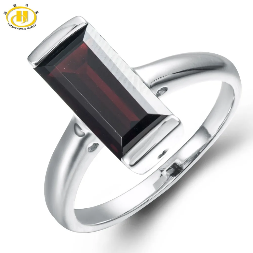 HUTANG 2.6ct Природный Черный гранат Твердые 925 пробы Серебряное кольцо драгоценный камень ювелирные украшения женские рождественский подарок