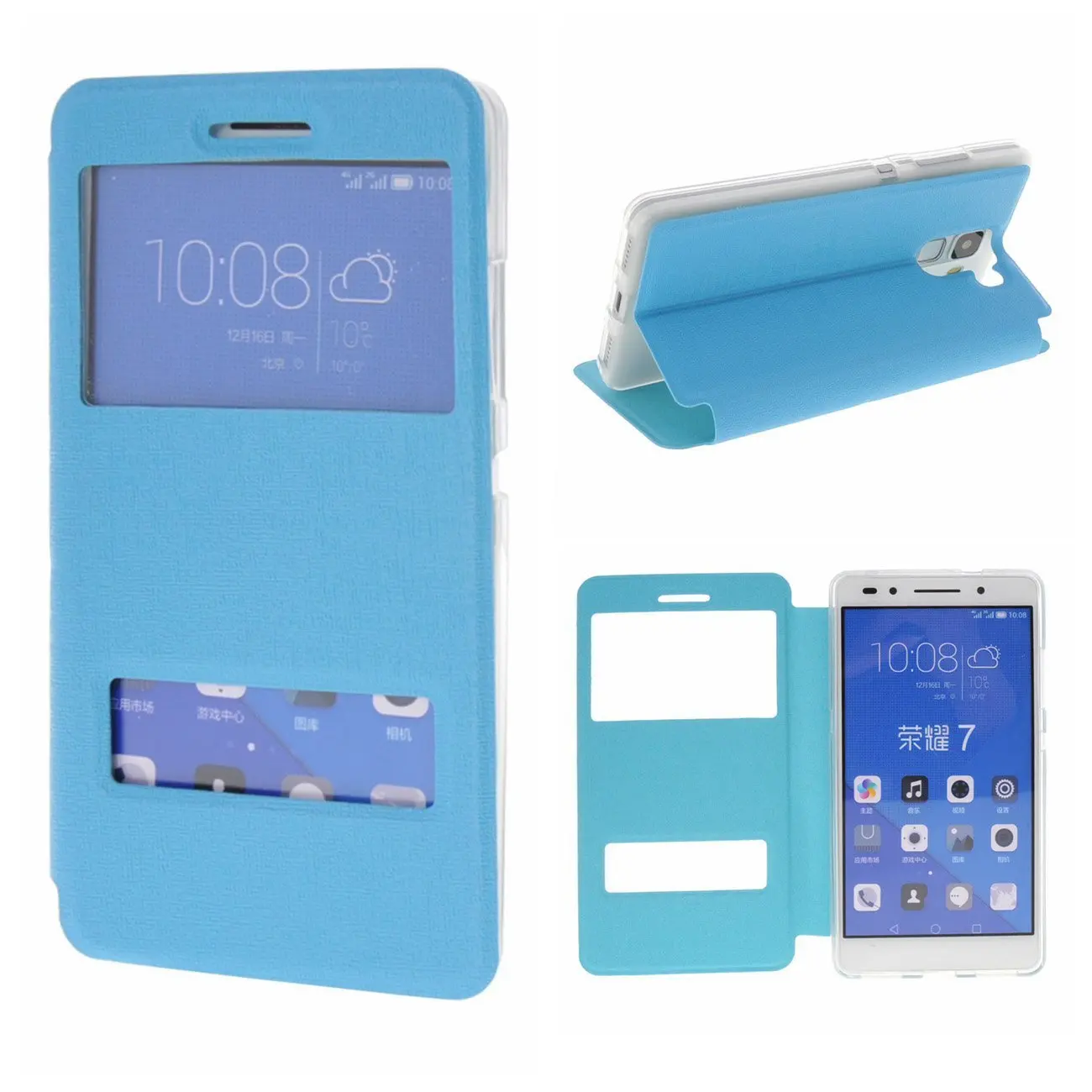 Роскошный Двойной Вид из Окна Кожа Флип Стенд Cover Case Для Huawei Honor 6 7 3C 3X 4А 4X 4C Mate P7 P8 P9