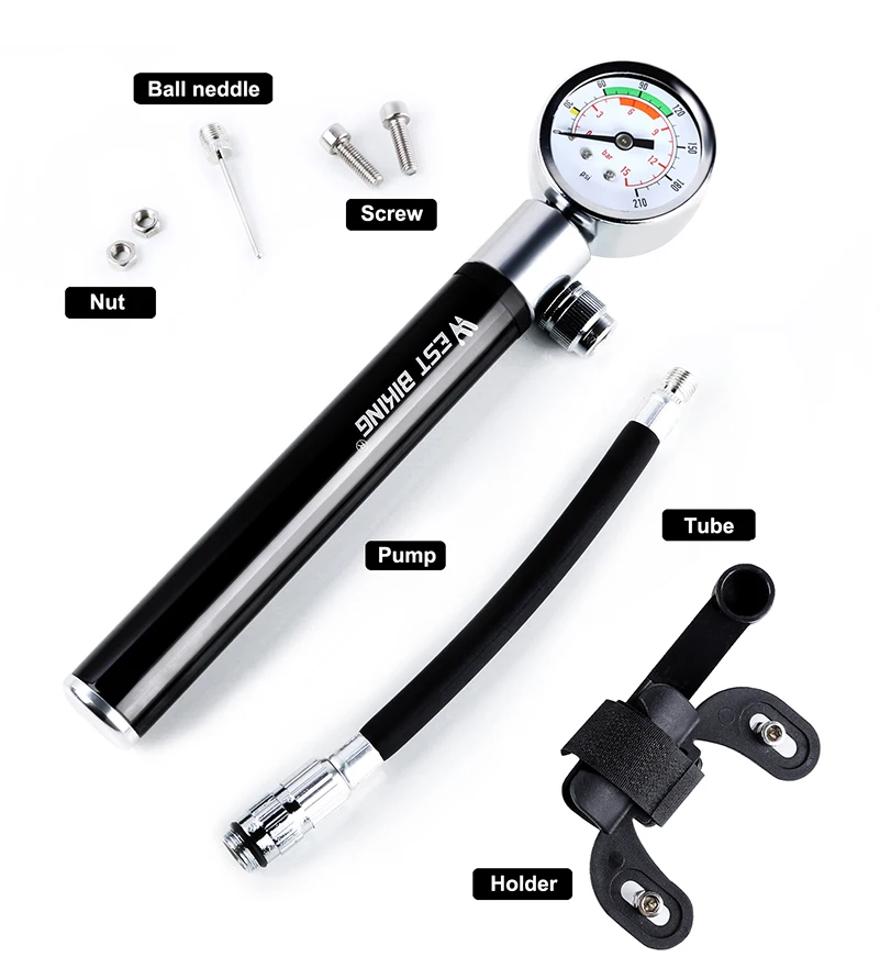 WEST BIKING Сверхлегкий велосипедный насос с манометром 120Psi Presta Schrader велосипедный ручной воздушный насос портативный мини велосипедный насос