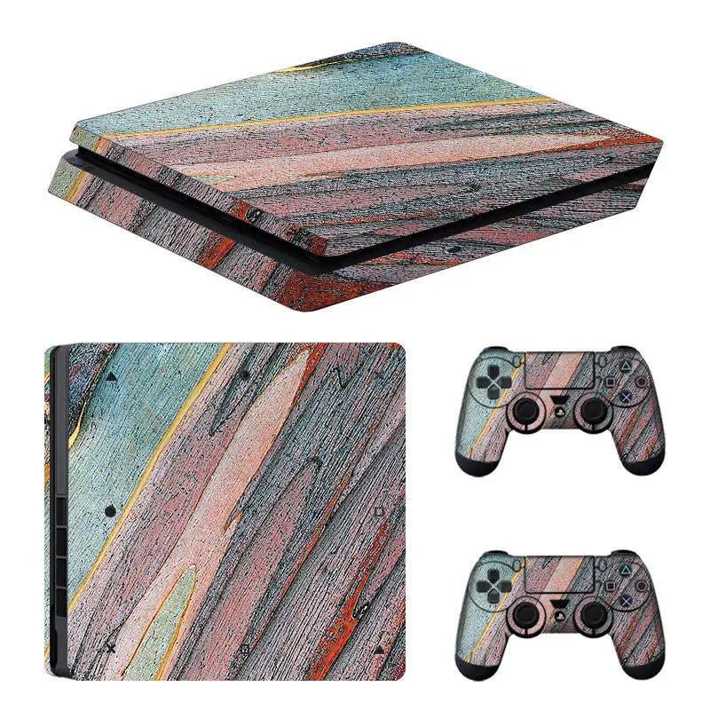 06 Деревянная консоль, кожный чехол для Playstation 4, тонкая консоль PS4, тонкая кожа, наклейки, контроллер, светодиодный, защитный - Цвет: 06