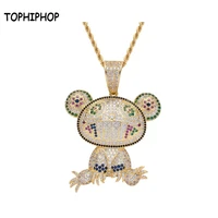 tophiphop hip hop mens full cz animal frog pendant necklace with stainless steel rope chain hiphop jewelry womens jewelry