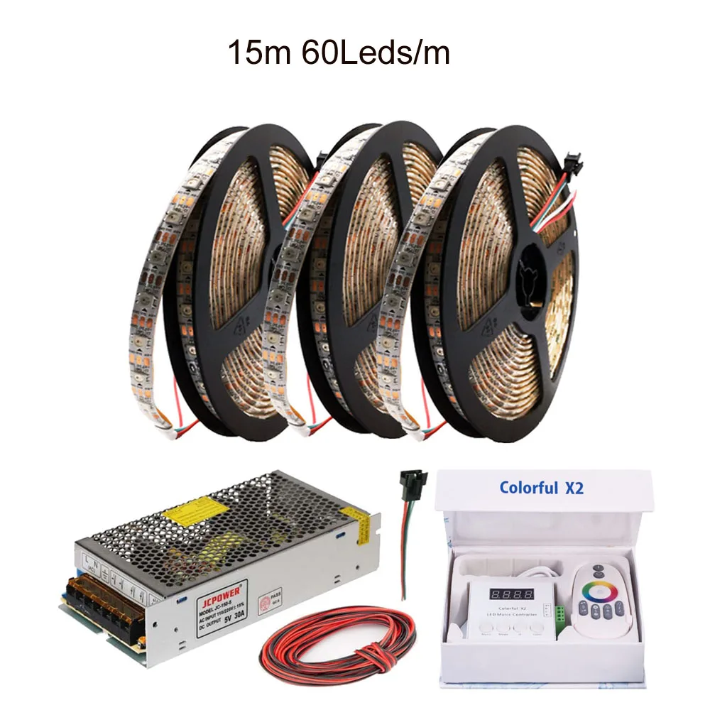 Холодный белый WS2812B WS2812 RGB Светодиодная лента светильник x2 RGB Led музыкальный контроллер с РЧ сенсорным пультом дистанционного управления DC5V светодиодный трансформатор комплект - Испускаемый цвет: Холодный белый