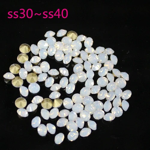 

White Opal~Size 288pcs/pack SS30~SS40 Round Crystal loose pointback rhinestone,Glass glue on nail art rhinestones