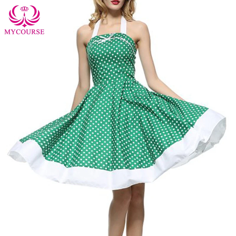 Mycourse Стиль: лето 2016 г. Для женщин Одри Хепберн платье большие качели в горошек