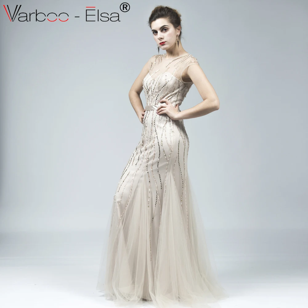 VARBOO_ELSA vestido de festa Glitter Sequined Formal Party Dress 2018 High Quality Robe De Soiree Tulle Sleeveless Evening | Свадьбы и