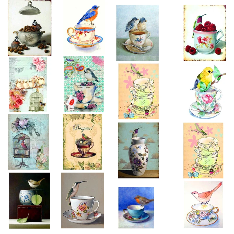 5d Diy Diamond Painting Landscape Full Embroidery Tea Cups And Birds Mosaic For Children'S Home Decoration | Дом и сад