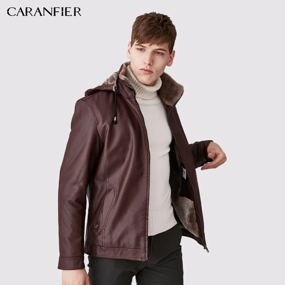 Мужские кожаные куртки CARANFIER зимние теплые пальто толстая верхняя одежда
