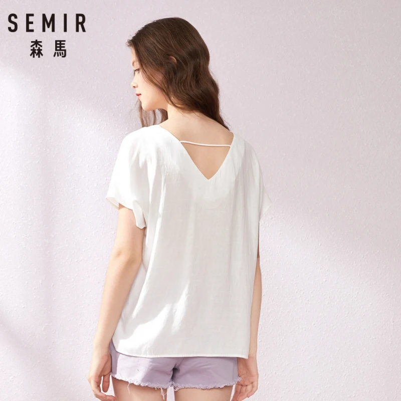 Женская рубашка с коротким рукавом SEMIR Модная хлопковая блузка v-образным вырезом