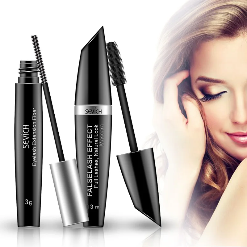 Sevich Eyelash Beauty Makeup set 2 pcs Mascara+ 4D Silk Fiber Waterproof Cosmetic Length Extension Black Eyelash Long Lasting