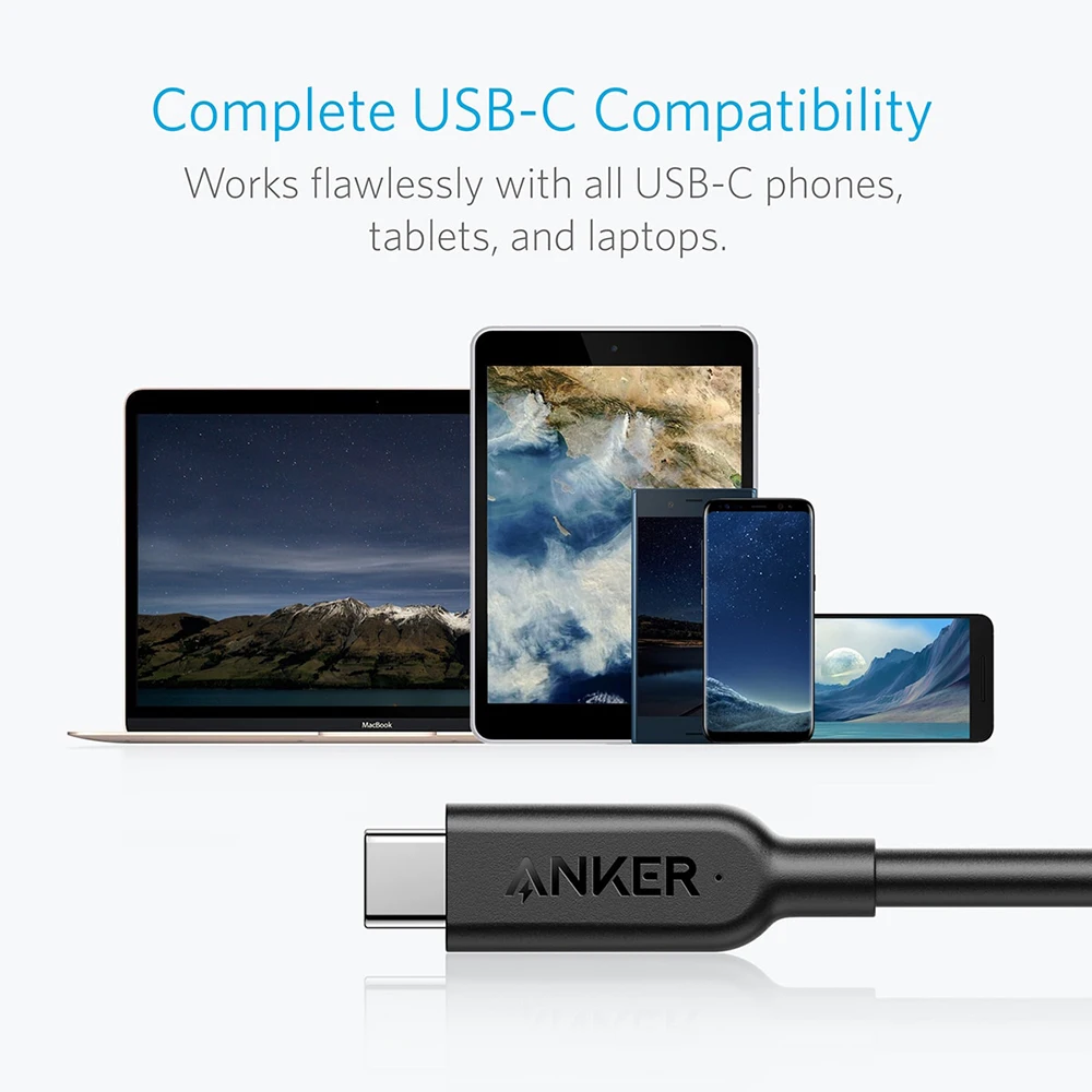 Кабель Anker Powerline II USB-C 3 1 Gen 2 (3 фута) с блоком питания для Samsung Galaxy Huawei Matebook MacBook Pixel и