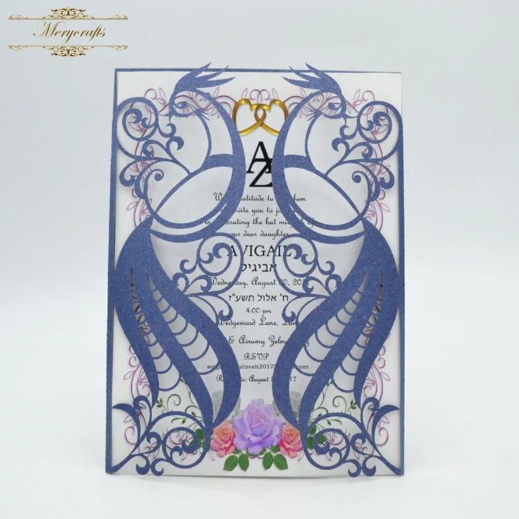 

Laser cut gate folding elegant peacock wedding invitation cards with blank inside card and wedding envelopes