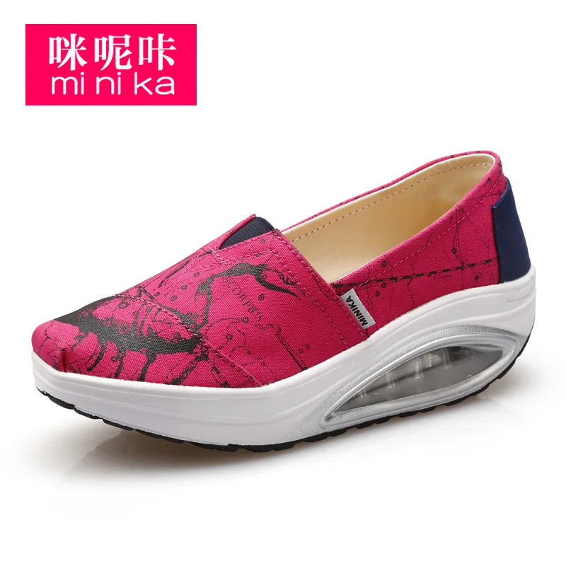 Женская спортивная Тонизирующая обувь парусиновая без шнуровки на танкетке