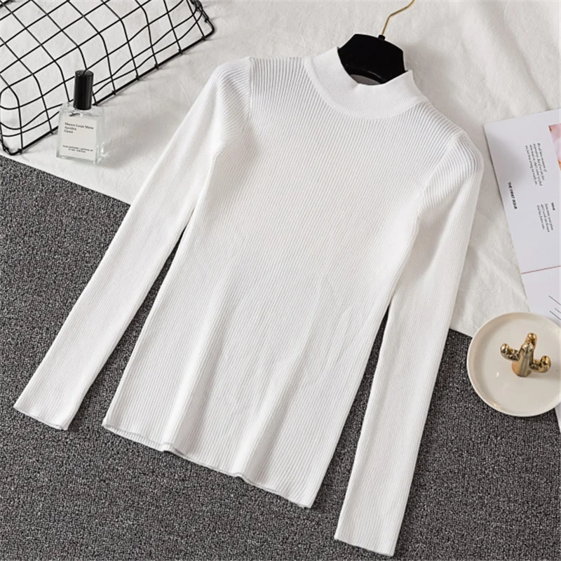 Корейский женский свитер с высоким плотно облегающим шею воротником Sueter mujer Invierno