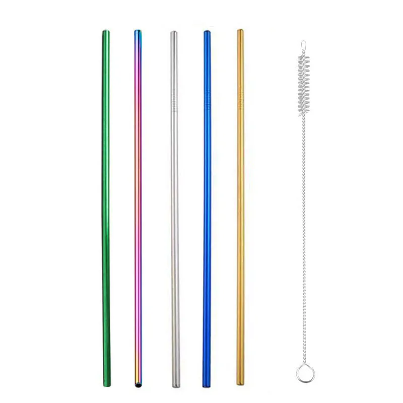 Mix A s5 5PCS Reusable 304 Stainless Steel Drinking Straw Bar Party Metal Straw with Cleaner Brush For Mugs Sturdy Bent Straight Straws - Цвет: Mix A s5 5PCS