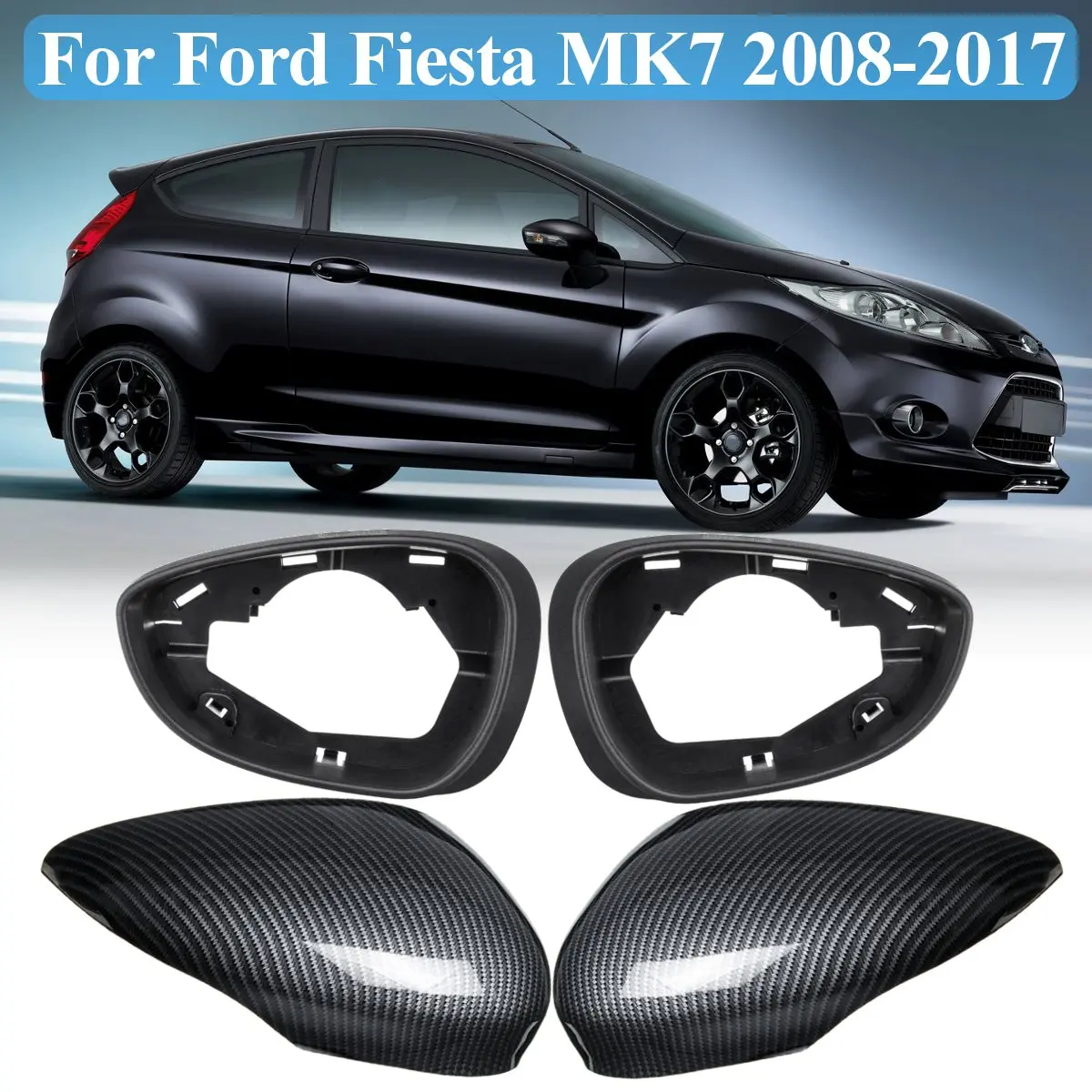 Пара L& R углеродное волокно крыло двери зеркало заднего вида крышка для Ford для Fiesta MK7 2008 2009 2010 2011 2012 2013