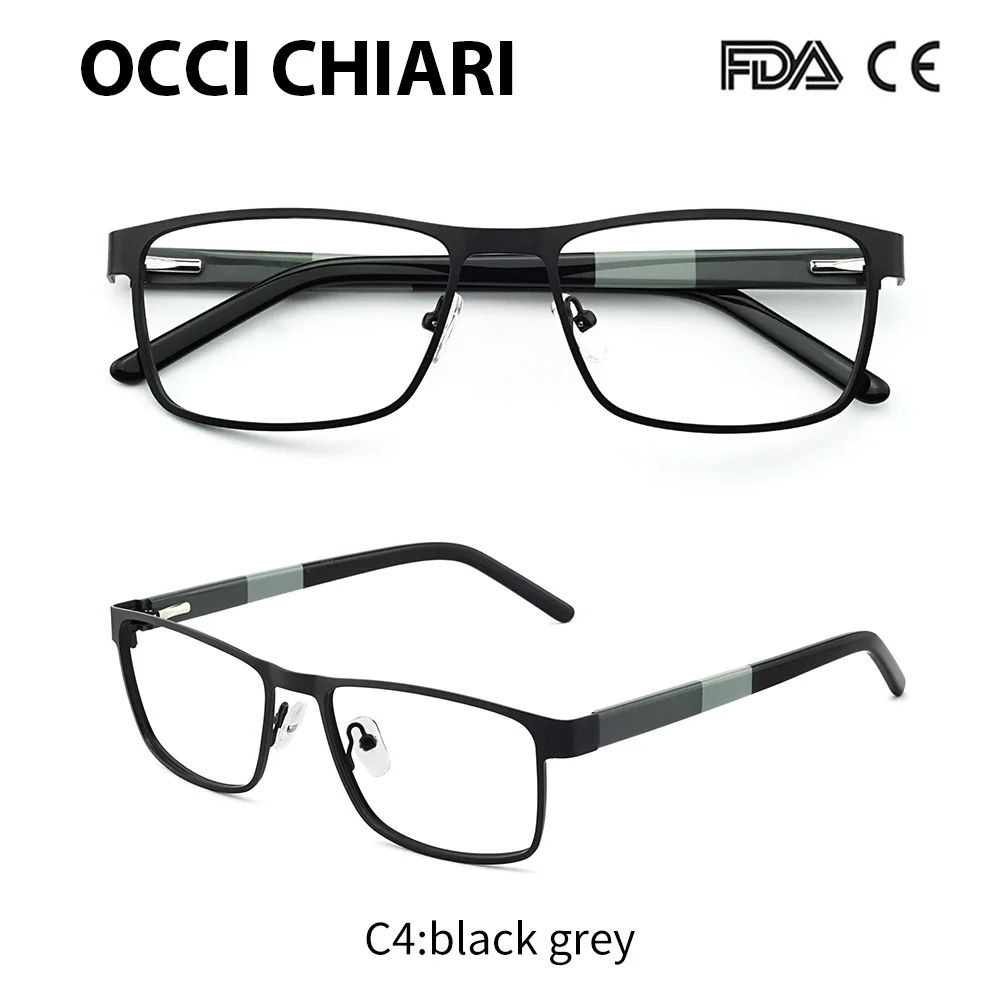 C4 grey OCCICHIARI, мужские очки, оправа, оптические, мужские очки,, модные, металл, ацетат, очки Oculos De Grau, весенние петли, черные, Бико - Цвет оправы: C4 grey