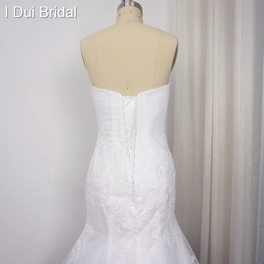 Платье Русалочки без бретелек для свадьбы плиссированное кружевное