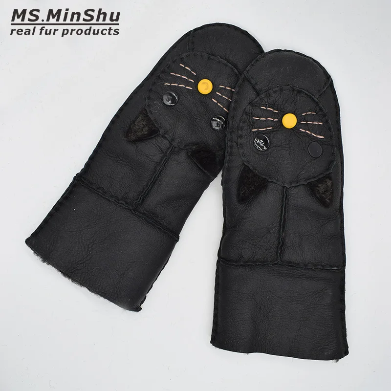 Ms. MinShu, женские перчатки, овчина, меховые варежки, для взрослых, кожаные перчатки, зимние перчатки, натуральная овчина, меховые перчатки, перчатки для девочек