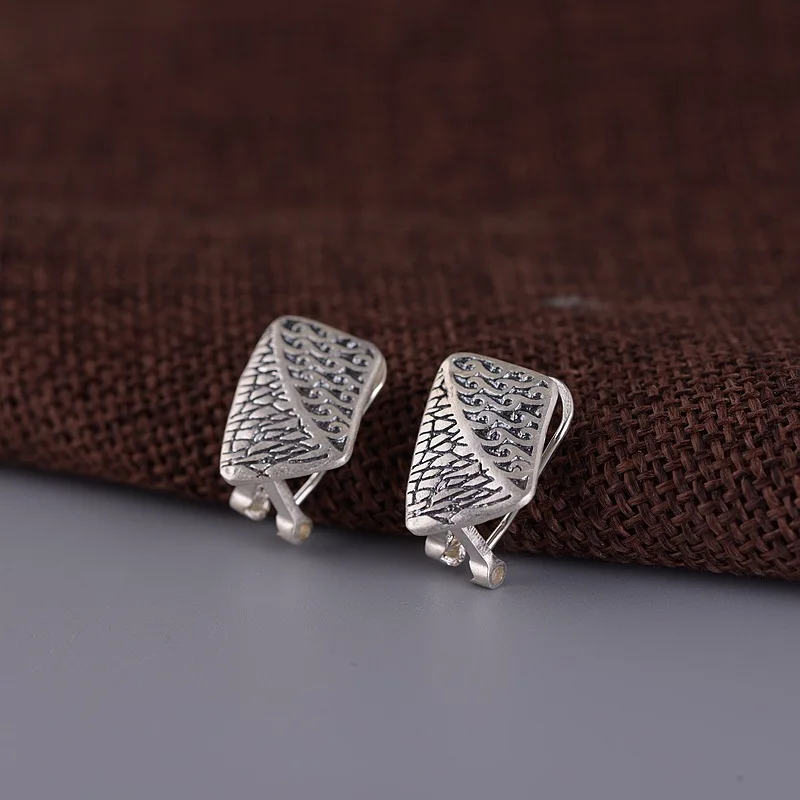 

S925 silver retro women's fashion national wind print pattern ear button
