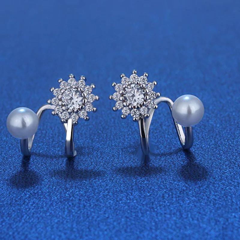

YOLOGE 925 Sterling Silver Korean Luxury Pearl Flower Luxury Charming Crystal Stone Earrings High Quality Jewelry Gift