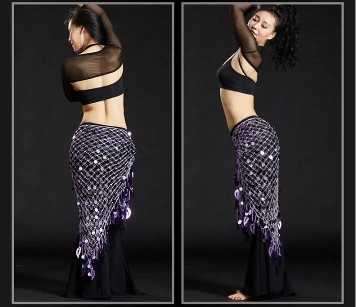 Танец живота Костюм Bling Sequine хип шарф Племенной Бахрома Кисточкой обёрточная бумага пояс сплошной цвет Красный Серебряный Золотой